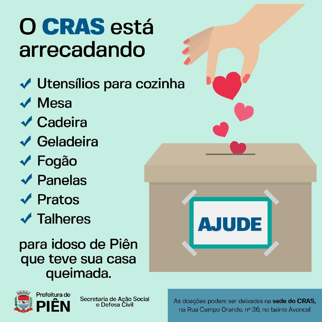 CRAS arrecada donativos para idoso que teve casa queimada