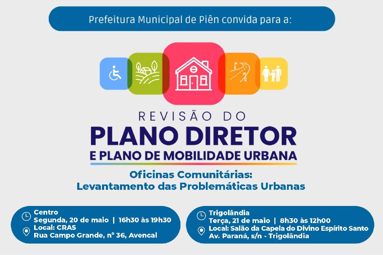 Prefeitura convida para oficinas comunitárias sobre a revisão do Plano Diretor
