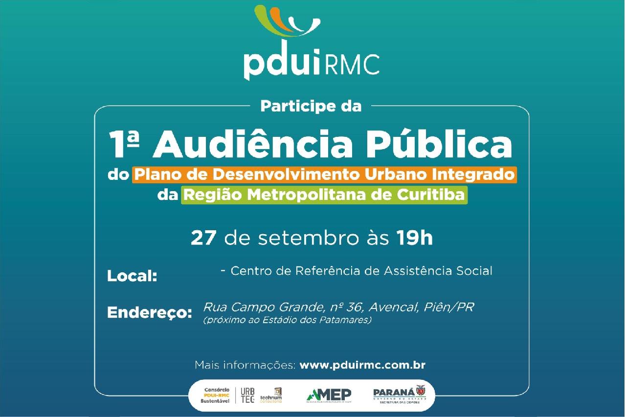 Prefeitura de Piên convida a população  para a 1ª Audiência Pública do PDUI-RMC